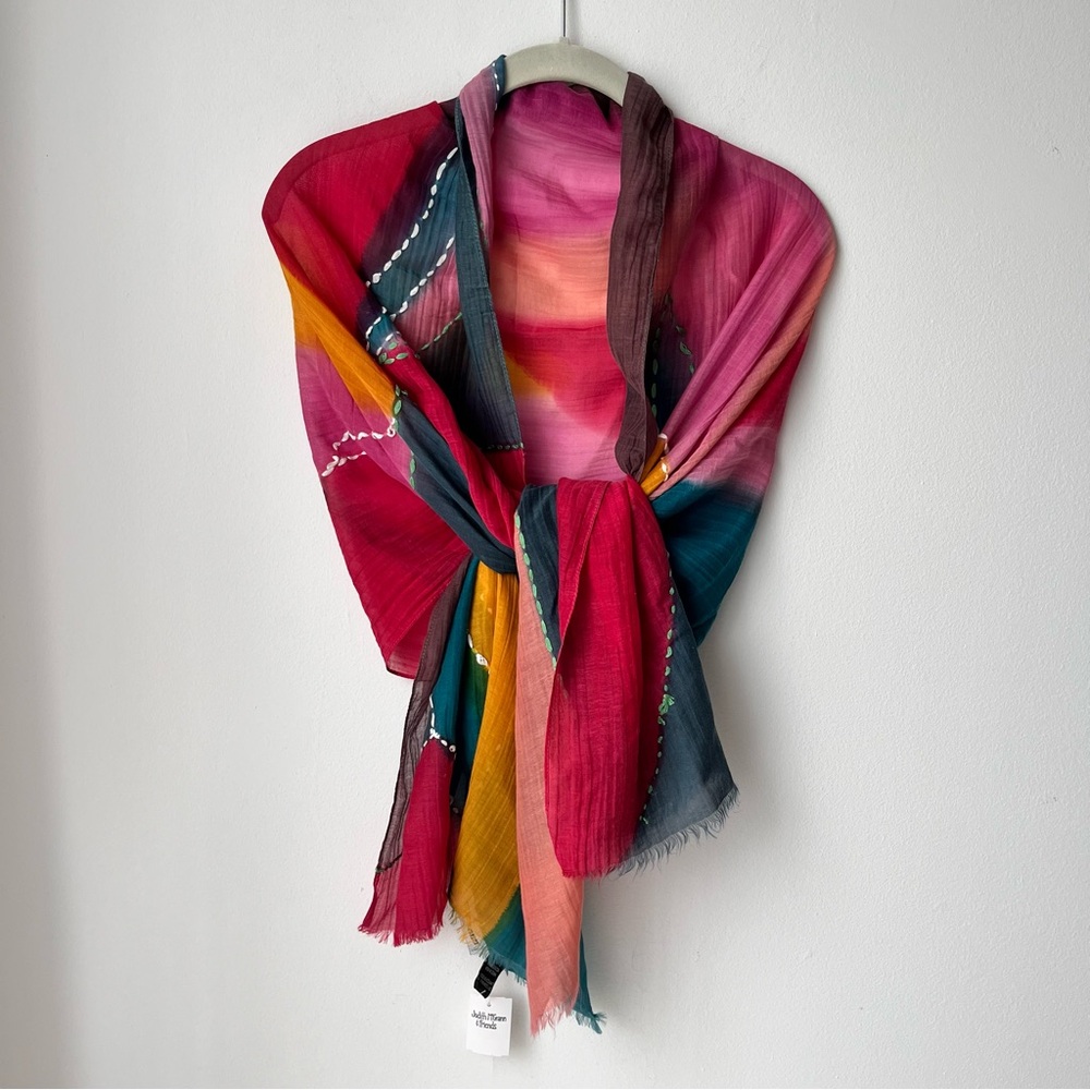 New With Tags NWT Vivante 70% Cotton 30% Silk Multicolor Scarf Approx 24 x 72